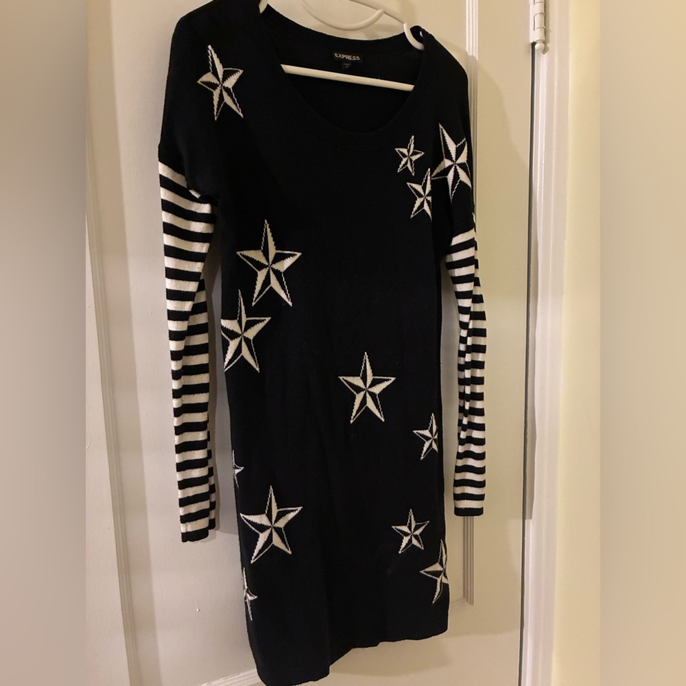 Express Black Dress with Star and Stripe Design vintage